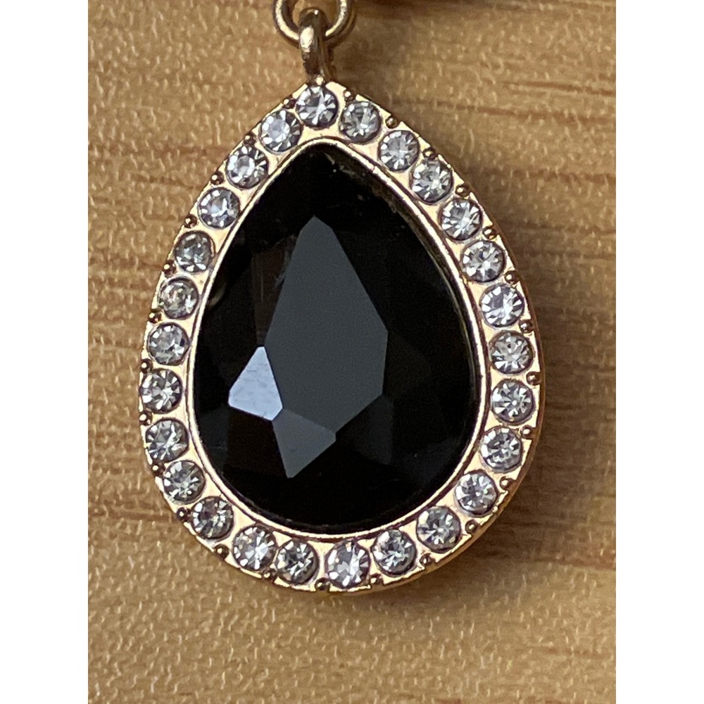 Black Teardrop Dangle Earrings Gold Tone Crystal Halo Triple Tier Statement - Picture 2 of 6